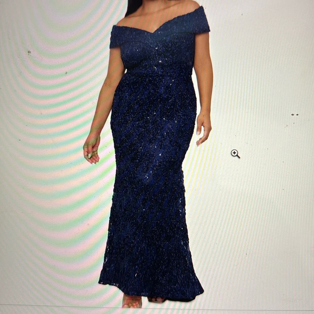 Xscape navy beaded full length gown 16w like new worn once
